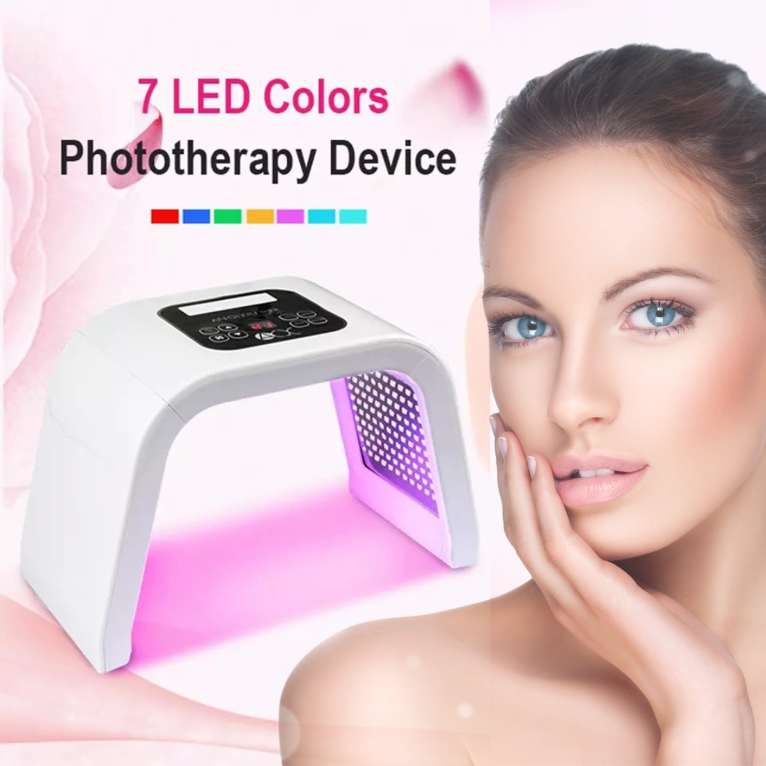Seven LED Colors Phototherapy Device, Woman with Beautiful Skin