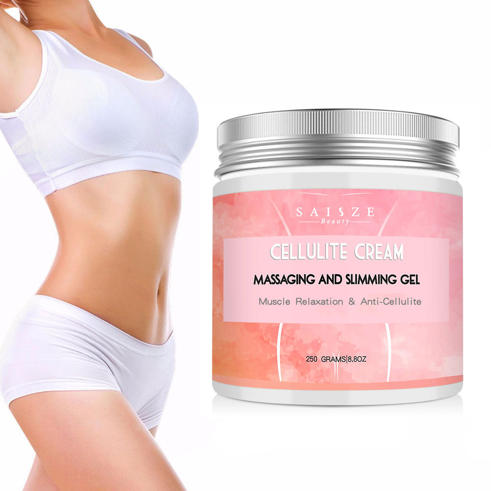 Slim female beautiful body, Jar of cellulite cream, massaging slimming gel, retail box