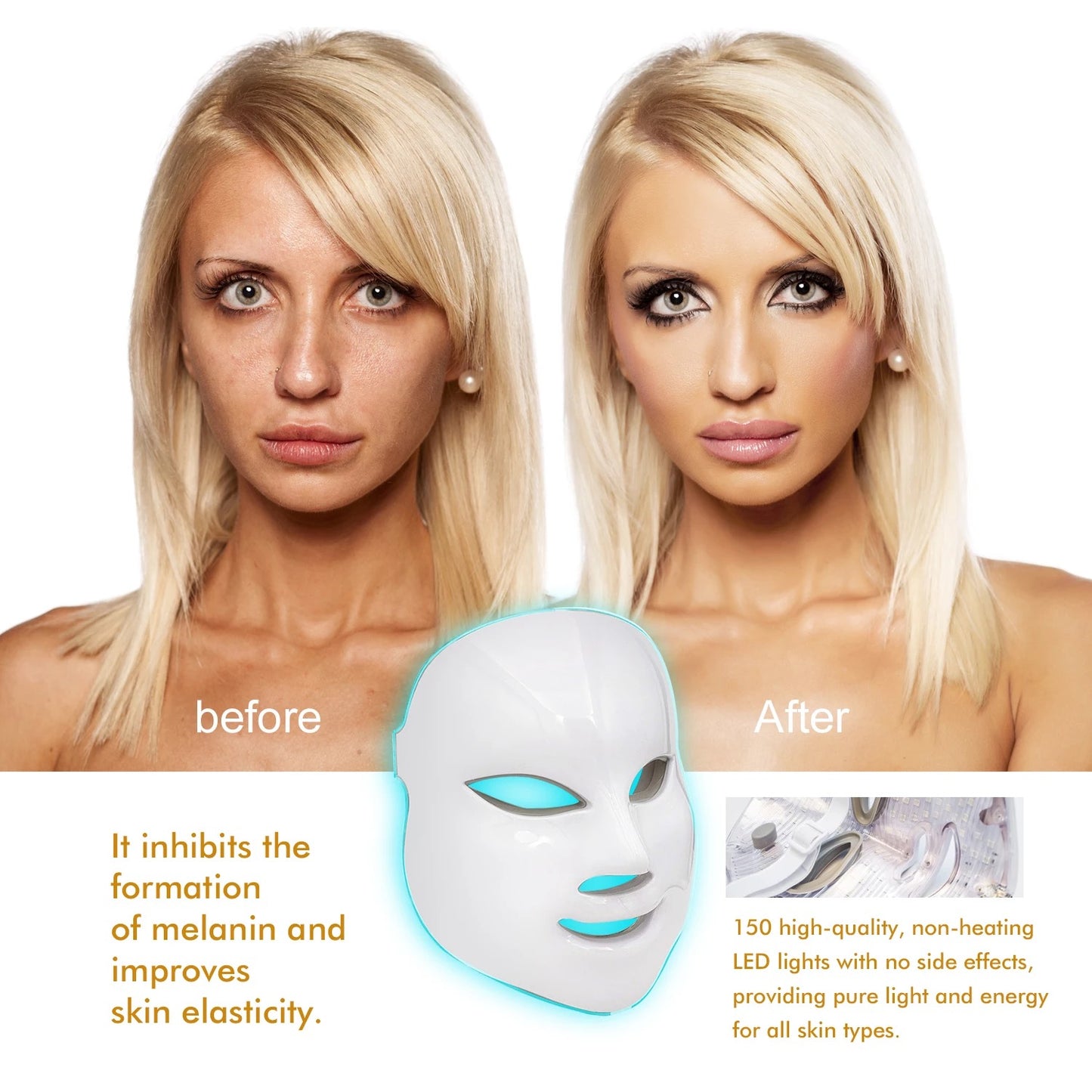 Before and after using LED Light Therapy Mask , inhibits formation of melanin and improves elasticity 