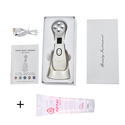 EMS Facial Rejuvenation Beauty Device, White, with Box, Instructions & USB cable, + Royal Conductive Gel 