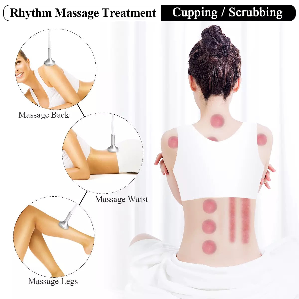 Vacuum Therapy Machine Rhythm Massage Treatment on Back, Waist and Legs; Cupping and Scrubbing 