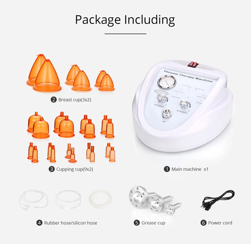 Vacuum Therapy Machine, Orange color Breast Cups. cupping cups, power cord