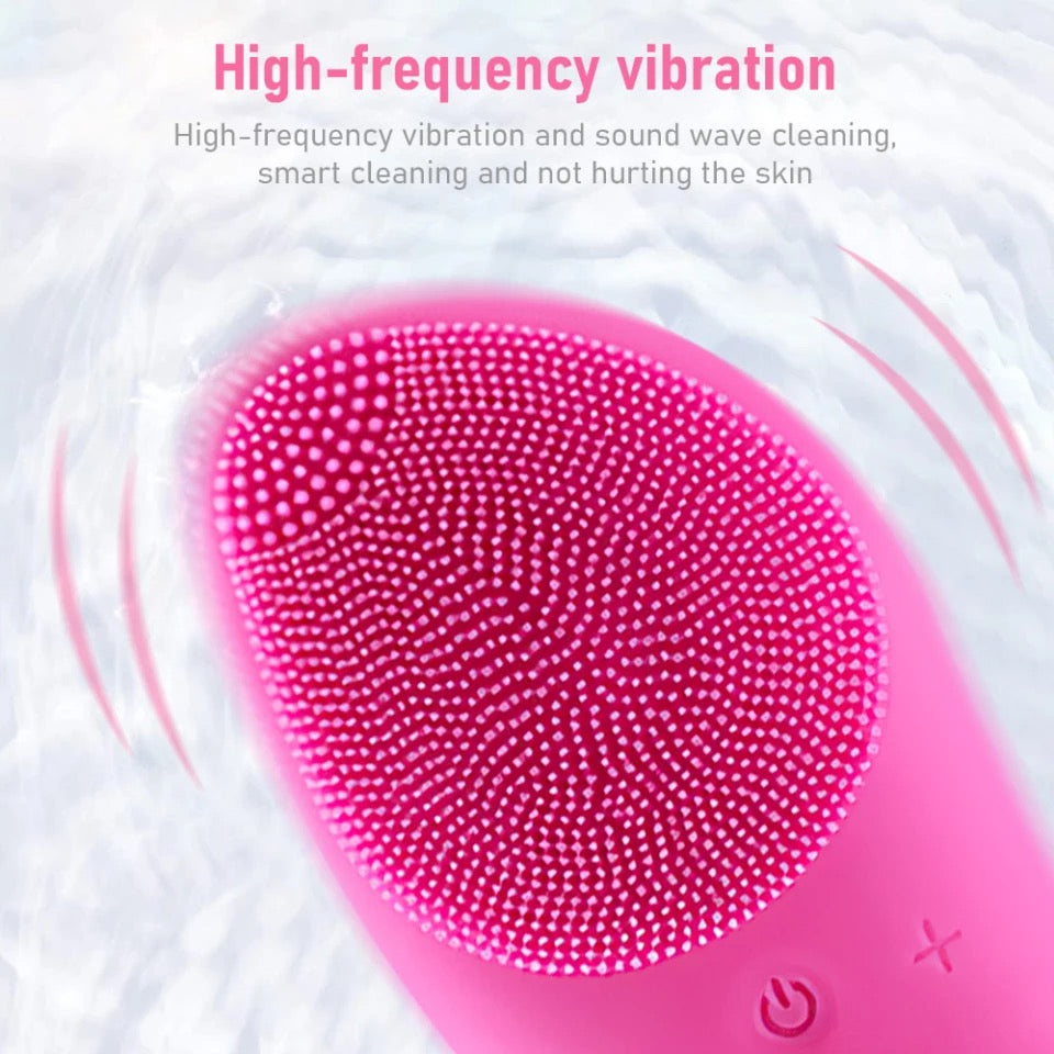 Vibrant Pink Sonic Facial Cleansing Brush has high frequency vibration 