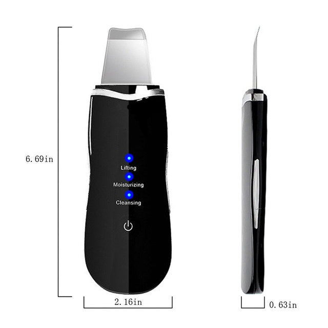 front and side view of ultrasonic skin scrubber