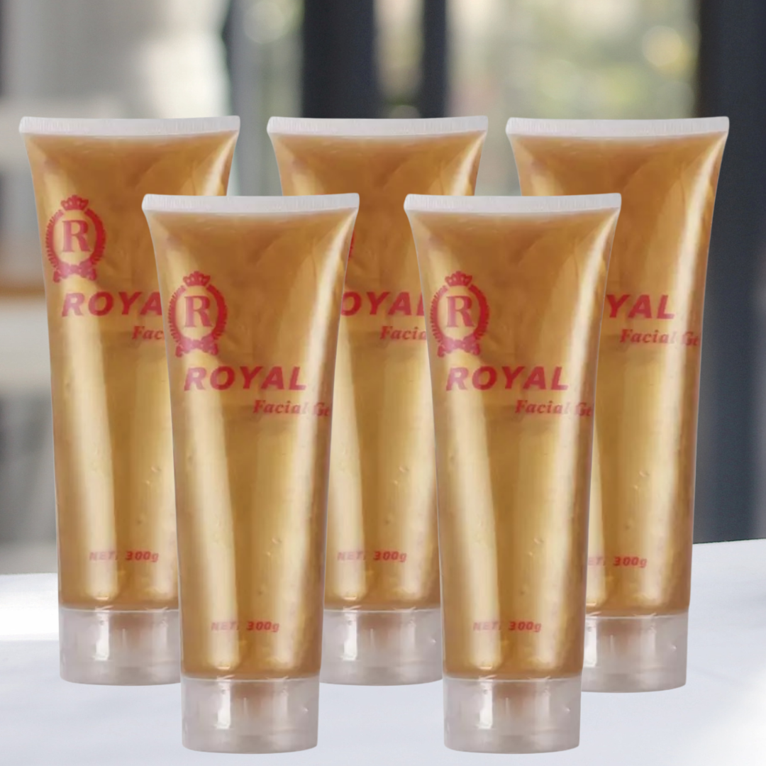 Five tubes of Gold color Royal Facial Gel, Conductive Gel For Skin Tightening & Anti-Aging