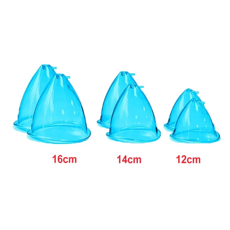 Blue Breast Cups for Vacuum Therapy Machine in three sizes 16cm, 14cm, 12cm