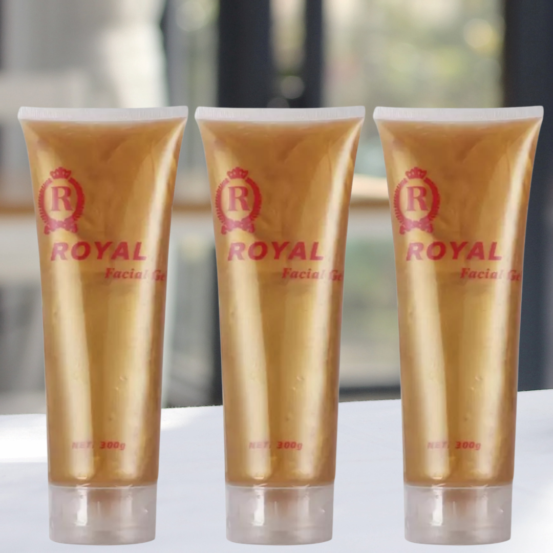 Three tubes of Gold color Royal Facial Gel, Conductive Gel For Skin Tightening & Anti-Aging