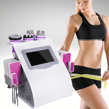 6 in 1 Unoisetion Lipo Cavitation Machine , Slim Athletic Woman with tape measure on hips 