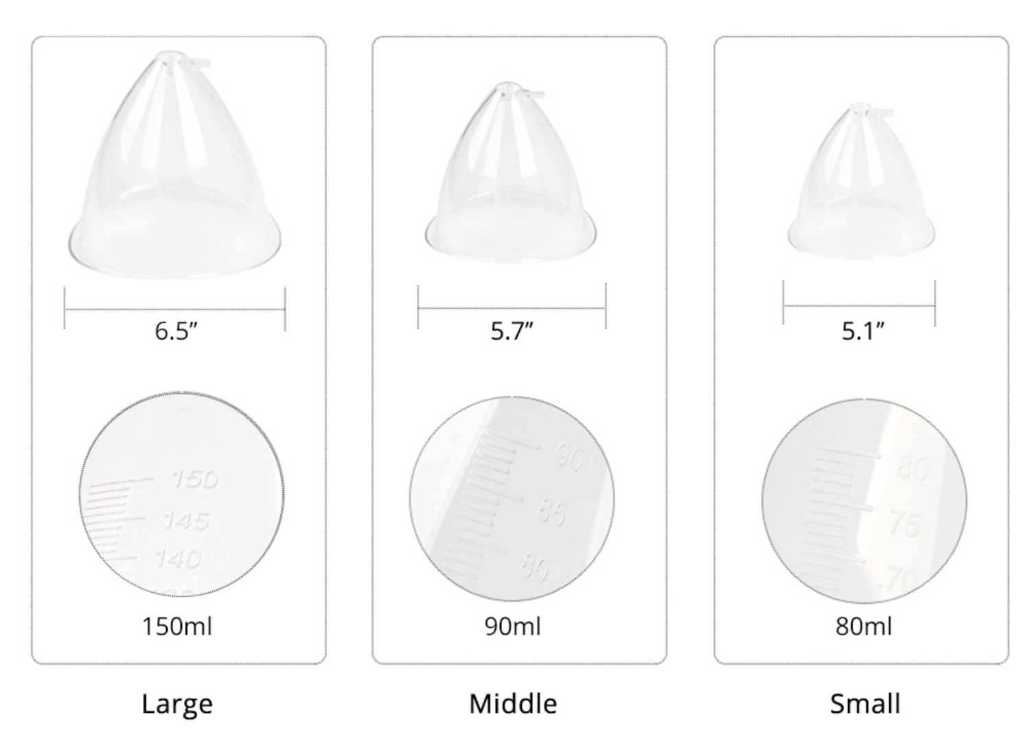 Large Mediem and Small Vacuum Therapy Breast Cups