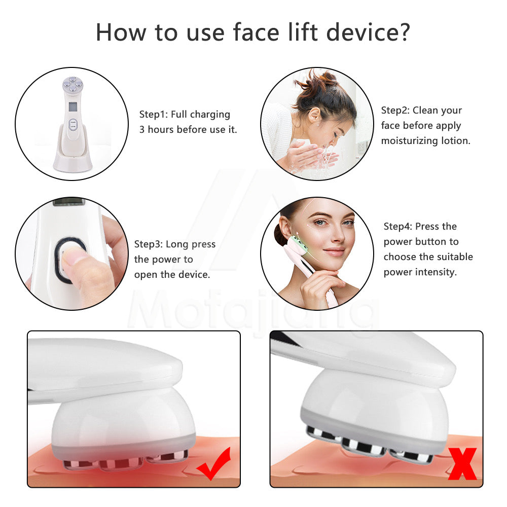 How to use Facial Lift Device, Four Steps, correct and incorrect application 