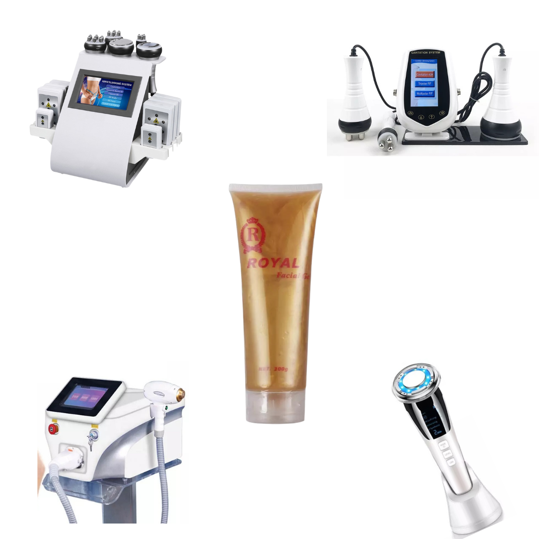 Gold color Conductive Gel, cavitation Machines and Hair removal machine 