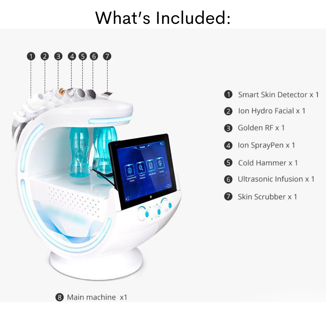 What’s included with Smart Ice Blue Skin Analyzer Hydrafacial Machine 