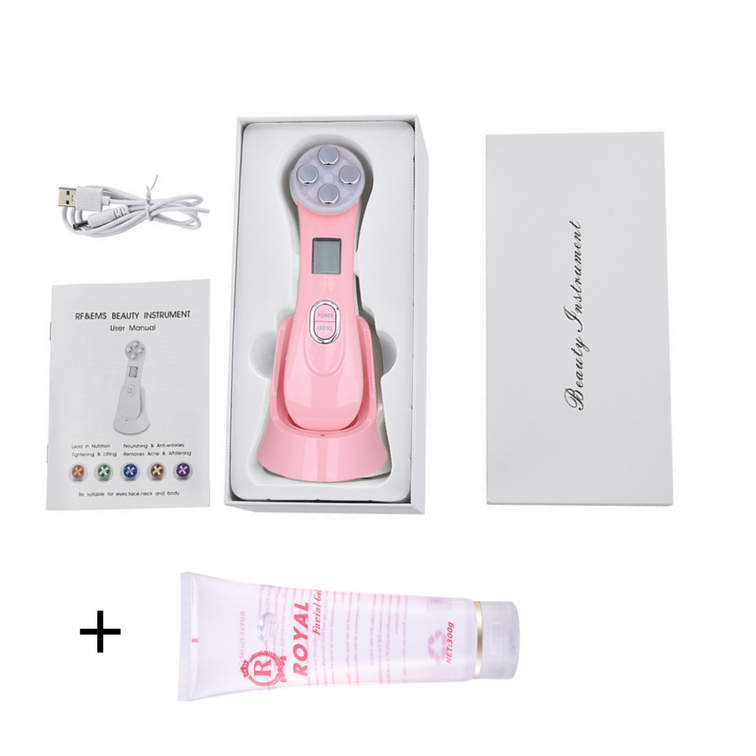 Facial Rejuvenation Device, Pink, with Box, Instructions & USB cable, + Conductive Gel 