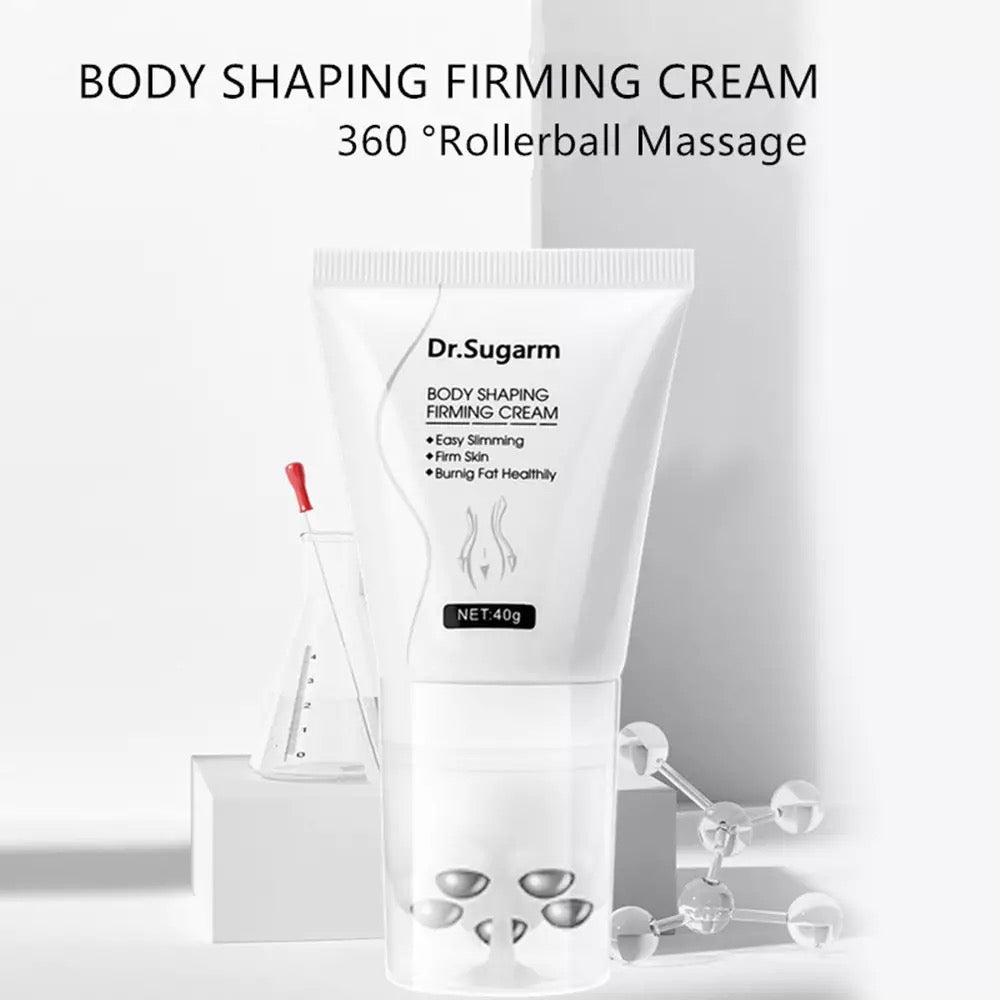 Body Shaping Firming Cream 360 degrees Rollerball Massage, Tube of Dr. Sugarm Cream and Glass Flask