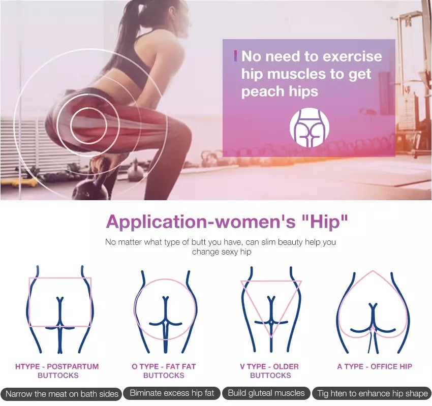 Woman does squats, no need to exercise to get Peach Buttocks by using EMSlim Machine