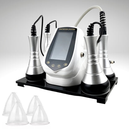 Cavitation Machine with Four Metal Probes Sits in Black Base Stand, Four Vacuum Cups