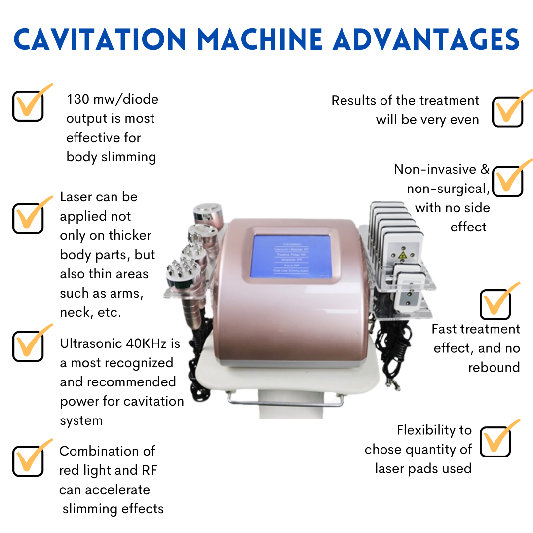 Cavitation Machine Advantages, Rose Gold Color 6 in 1 Lipo Cavitation Machine 