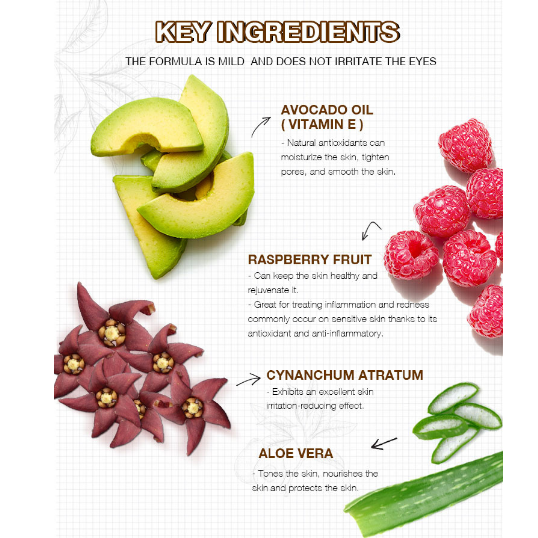 Key ingredients of vitamin E Skin Mist includ Avocado Oil, Raspberry Fruits, Cyanchum, Aloe Vera