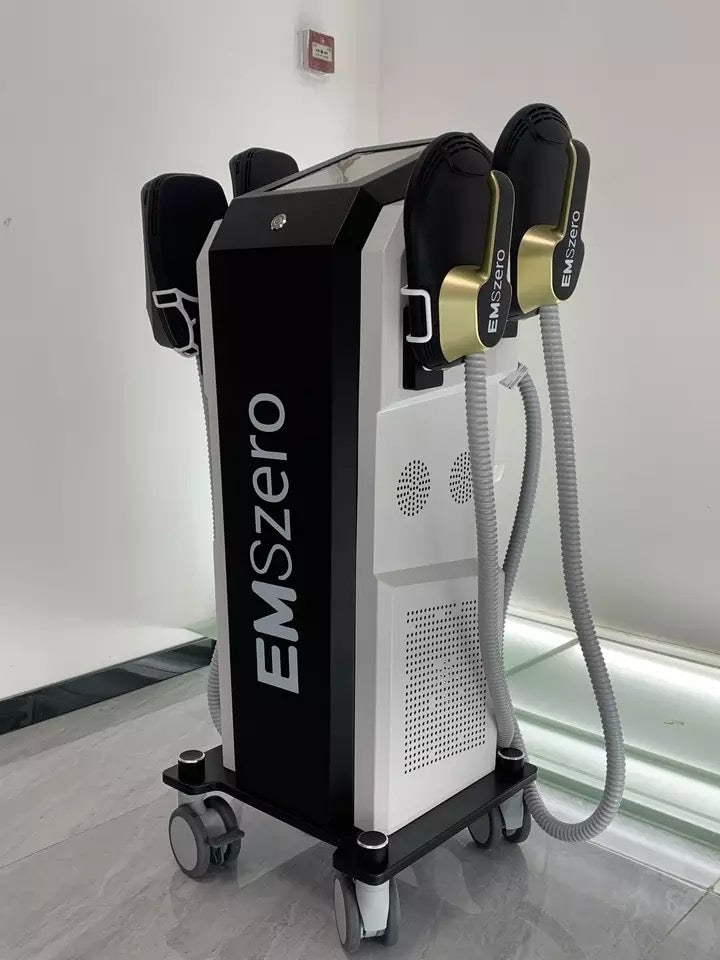 Premium EMSZERO Neo Body Sculpting Machine, black with gold handles , side view