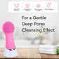 Pink Sonic Face Cleansing Brush Mini in Charging Stand, White Towels, For a Deep Pores Cleansing Effect