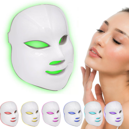 LED Facial Light Therapy Mask, Seven Colors of Light, Woman touches Face