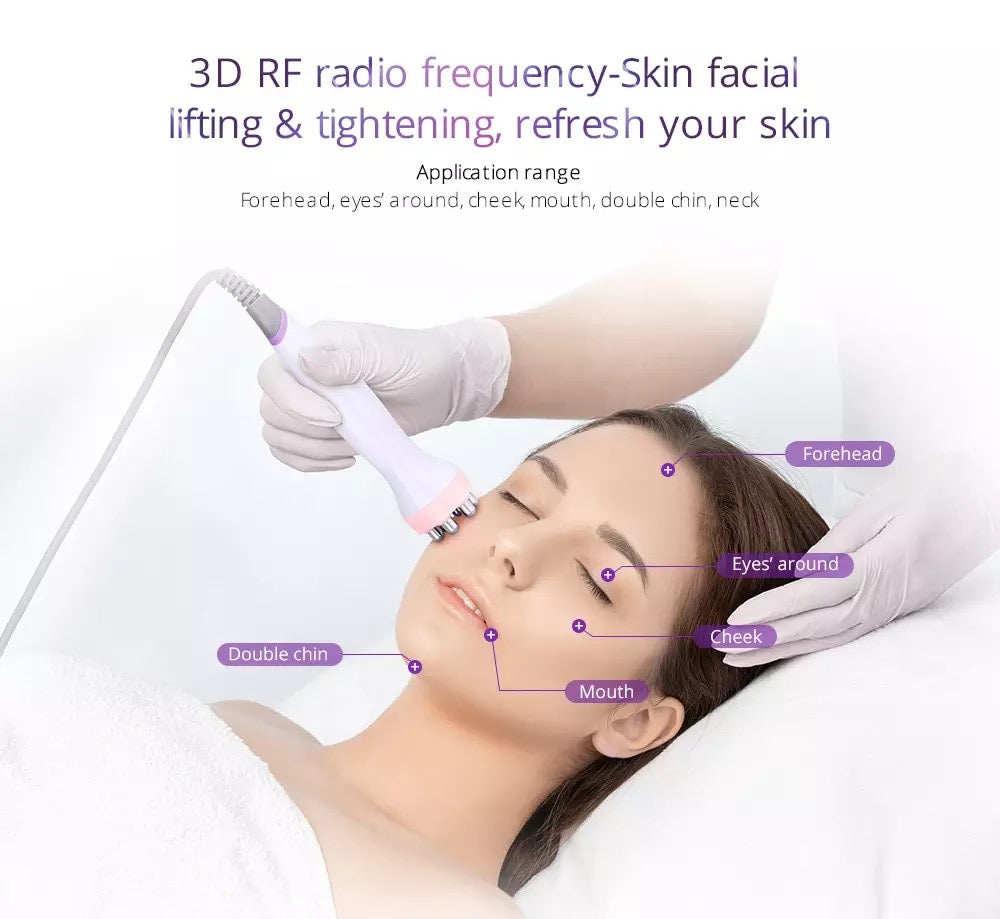 Woman receives rf skin lifting treatment with rf probe