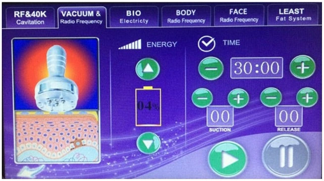 Touch Screen Display of 6 in 1 Cavitation Machine, Vacuum and RF  Treatment  